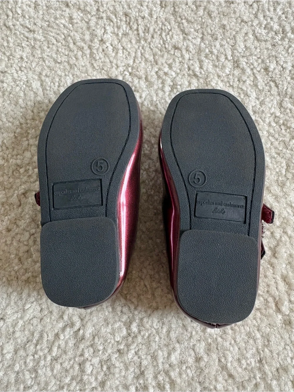 cupcakes & cashmere Metallic Burgundy Mary Jane Shoes with Rhinestone Buckles
